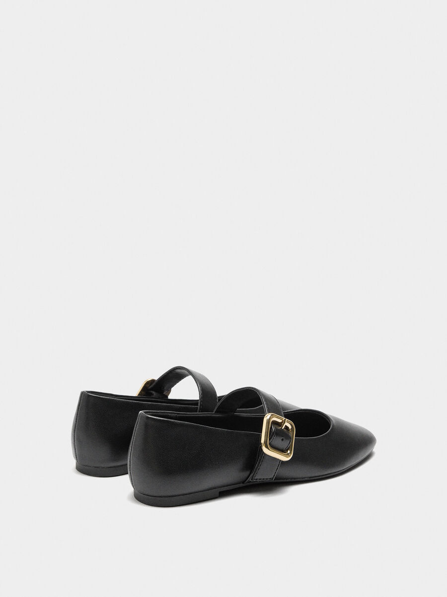 Ballet flats with strap and square buckle