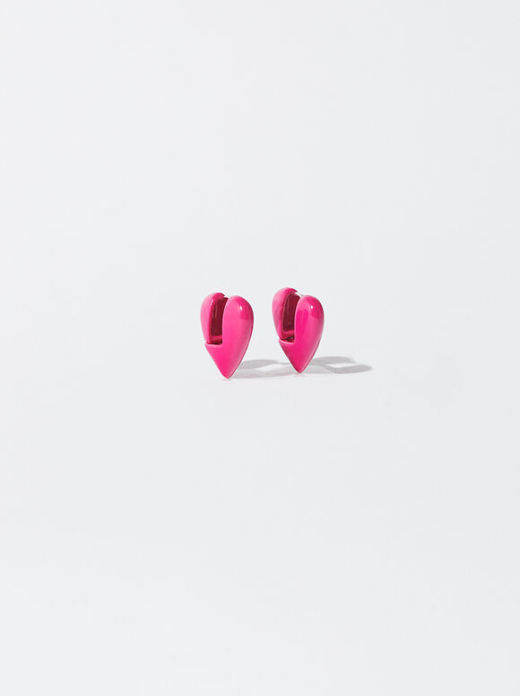 Hoop Earrings With Heart, Fuchsia, hi-res