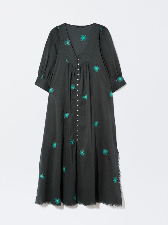 Robe Longue De Broderies, Gris, hi-res