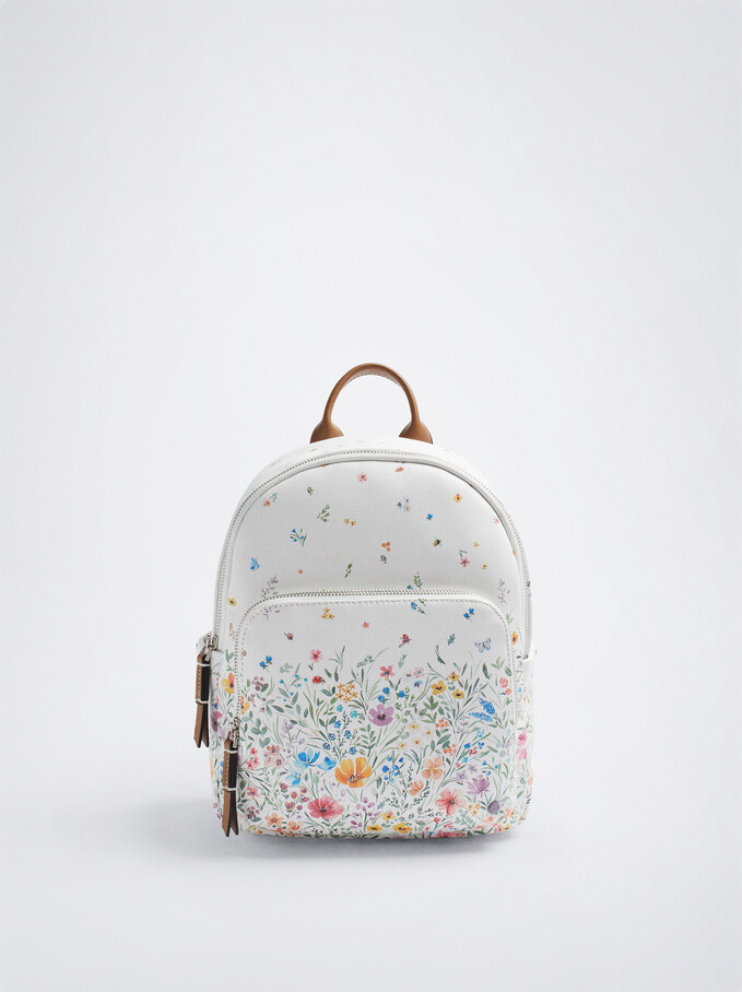 Sac À Dos Imprimé Floral, Écru, hi-res