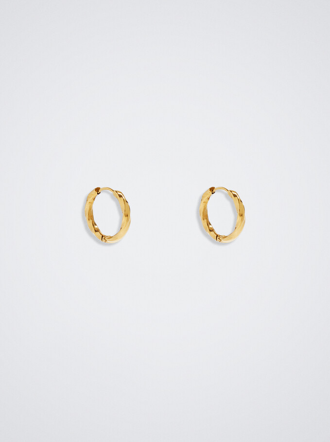 Stainless Steel Golden Hoop Earrings, Golden, hi-res