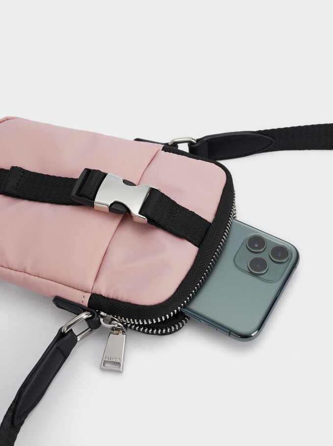 Nylon Mobile Phone Case With Shoulder Strap, Pink, hi-res