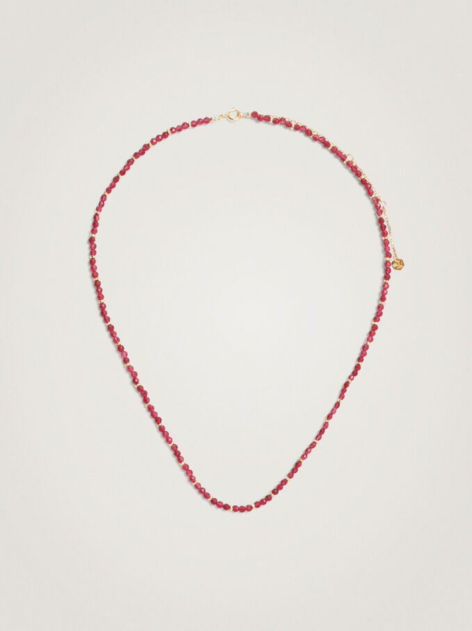 925 Silver Necklace With Beads, Bordeaux, hi-res