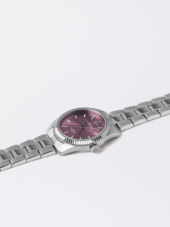 Watch With Steel Wristband, Violet, hi-res