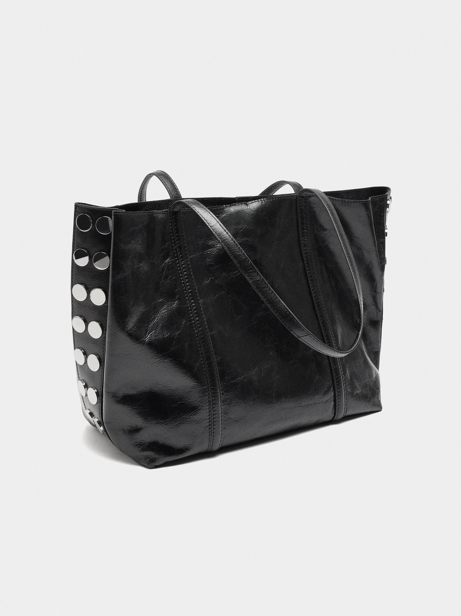 Leather shopper bag with studs image number 4.0