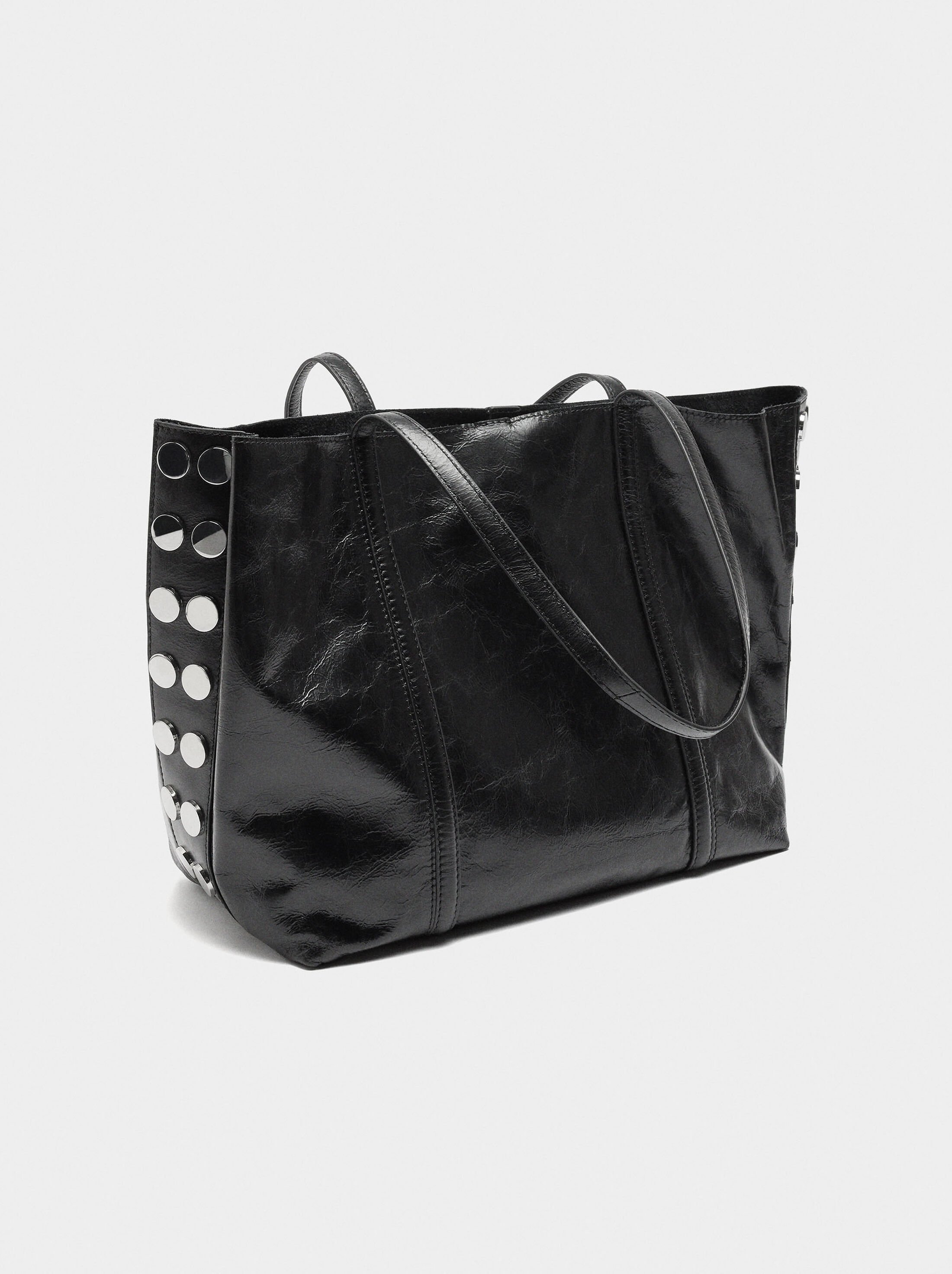 Mala shopper de pele com tachas image number 4.0