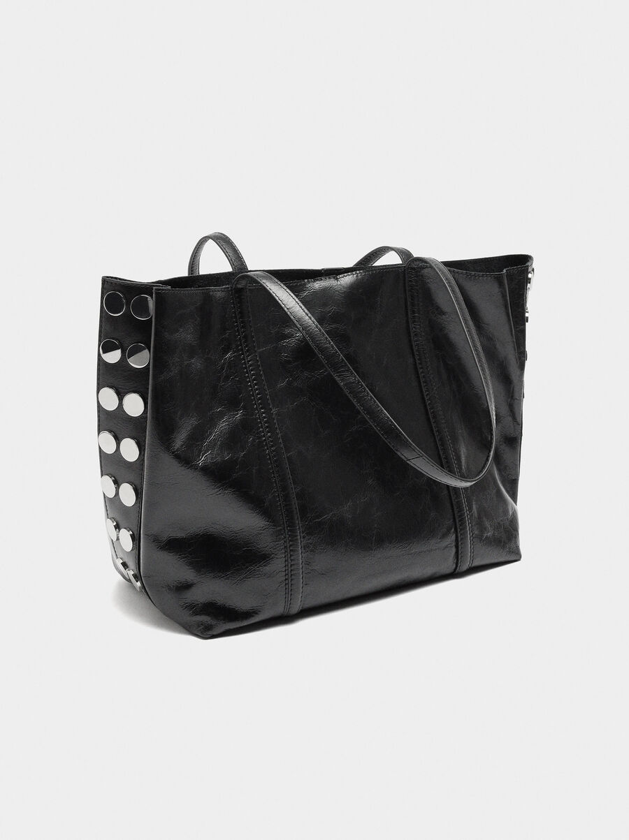 Leather shopper bag with studs