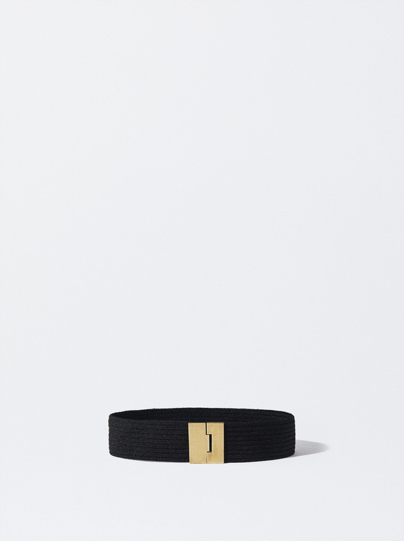 Black leather belt with gold buckle - handmade in Czech Rep