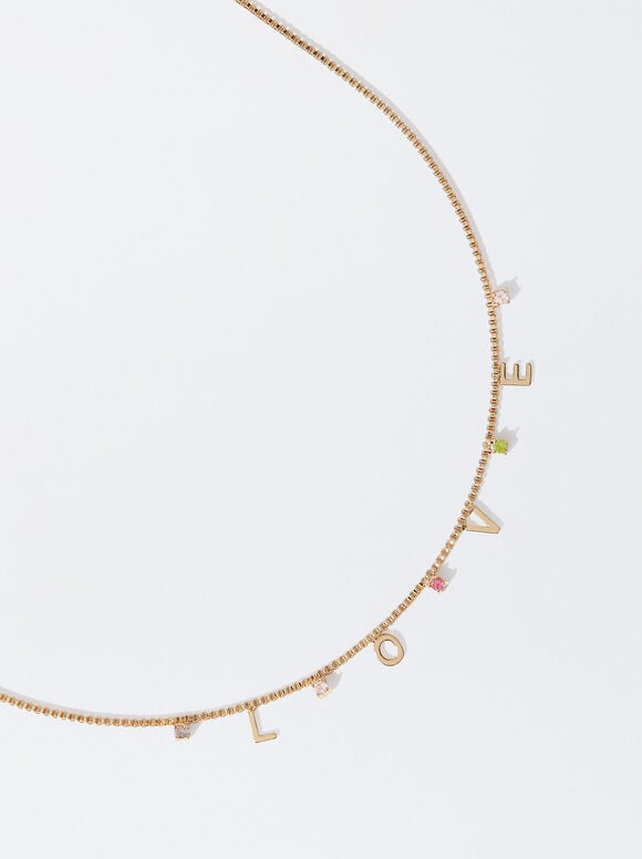 Necklace With Zirconia Love, Multicolor, hi-res