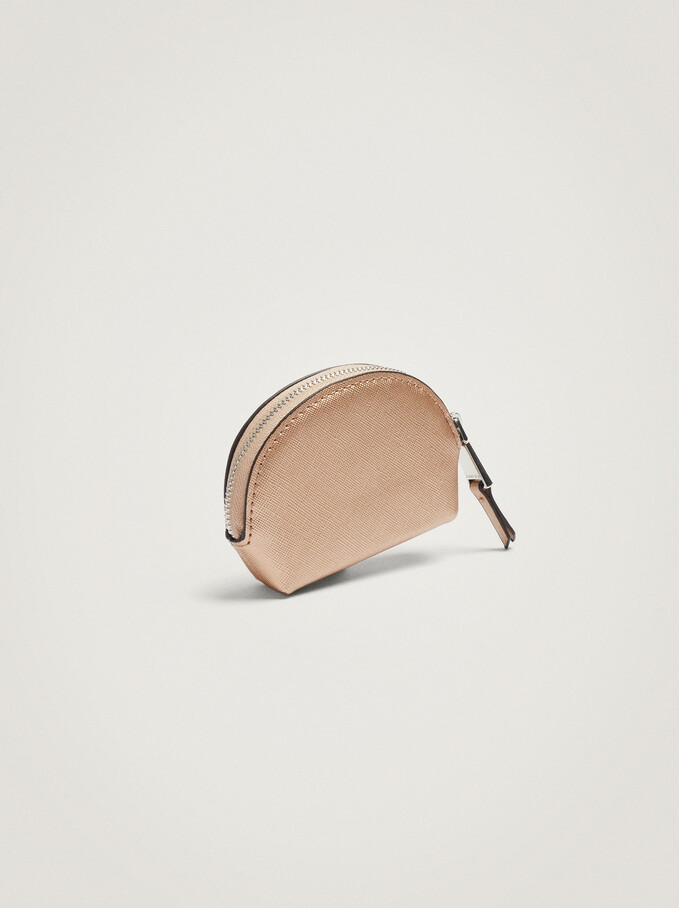Plain Coin Purse With Zip Fastening, Rose Gold, hi-res