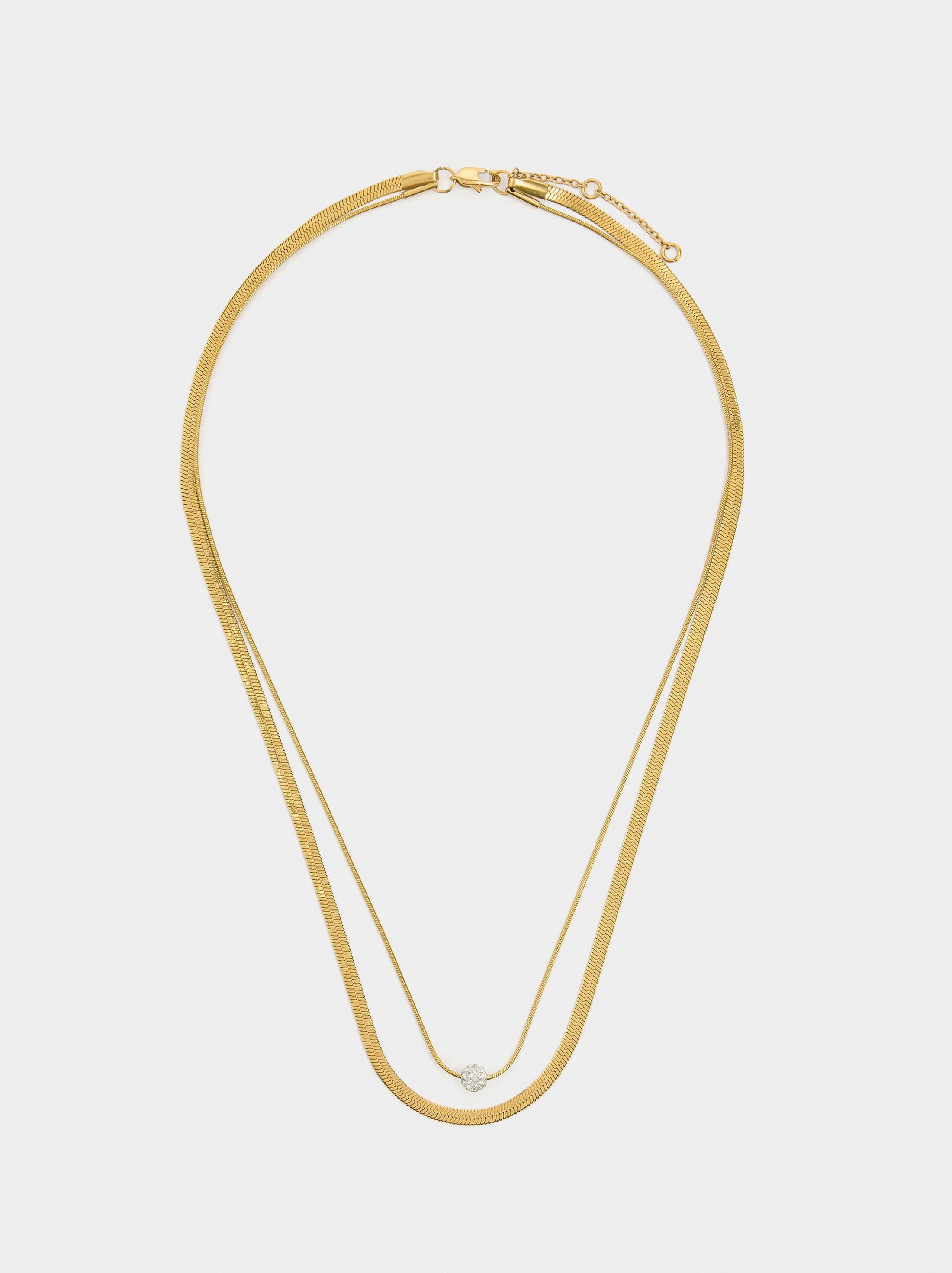 Double snake chain necklace with crystal - stainless steel image number 1.0