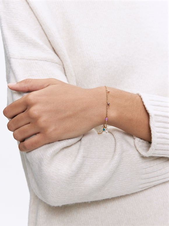 Stainless Steel Bracelet With Stones And Pearl, Multicolor, hi-res