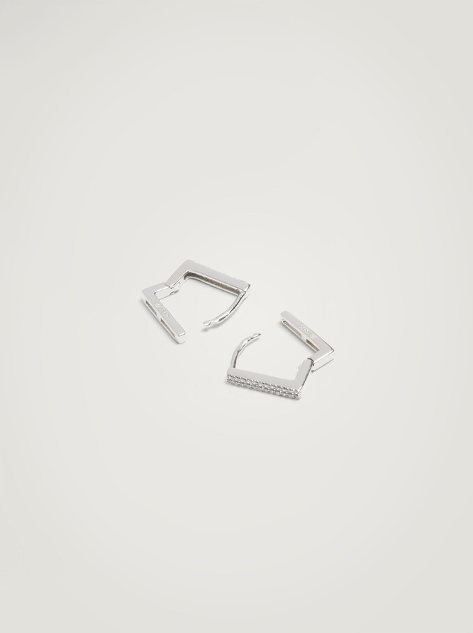 925 Silver Hoop Earrings With Zirconia, Silver, hi-res