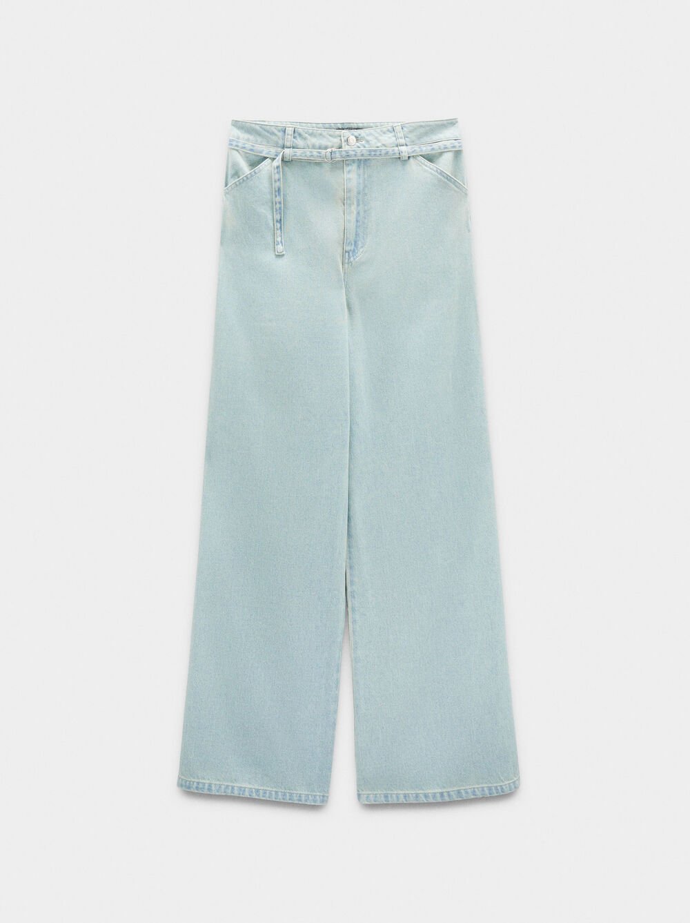 Straight denim trousers with belt