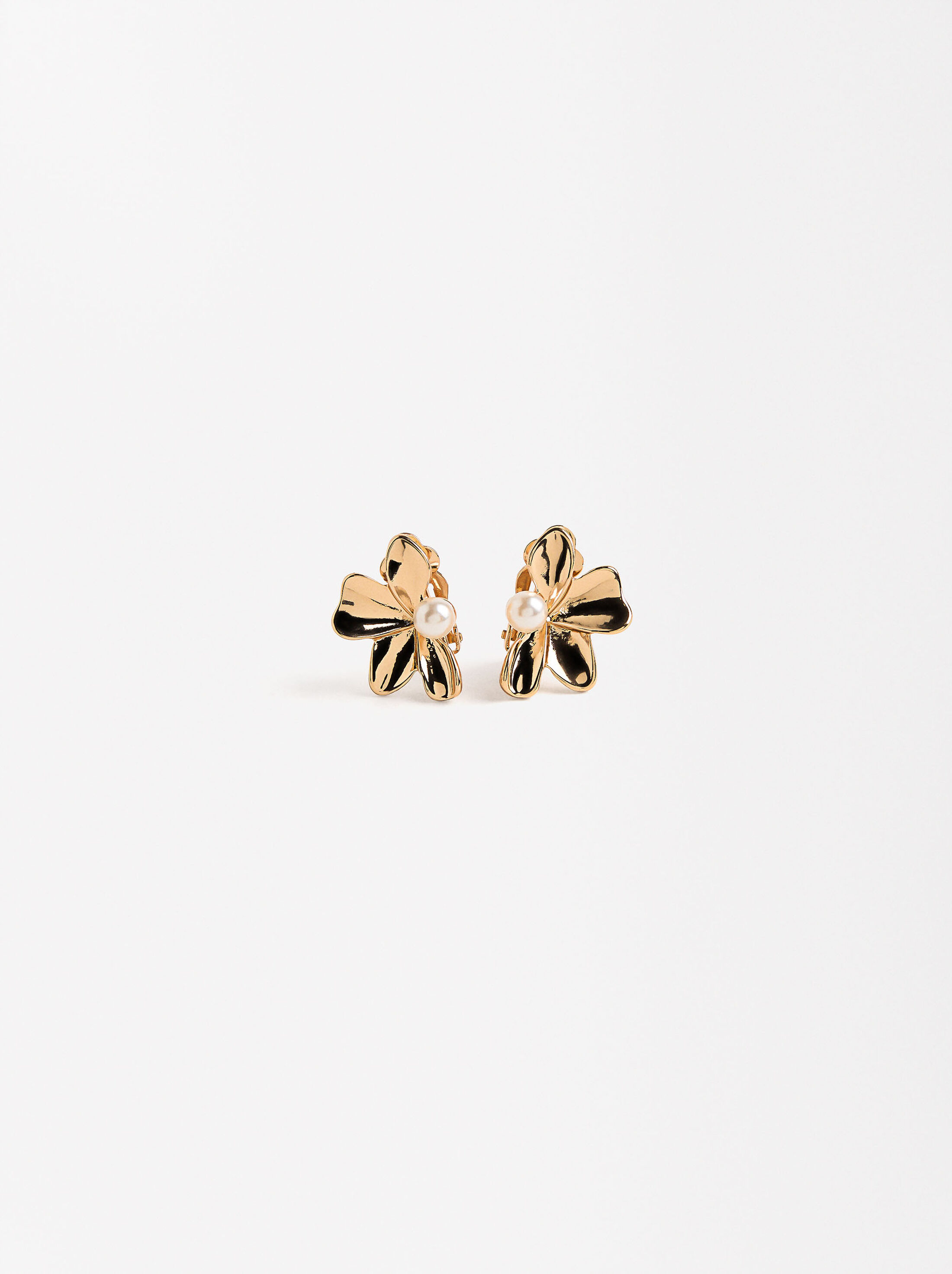 Pendientes media flor con perla image number 0.0