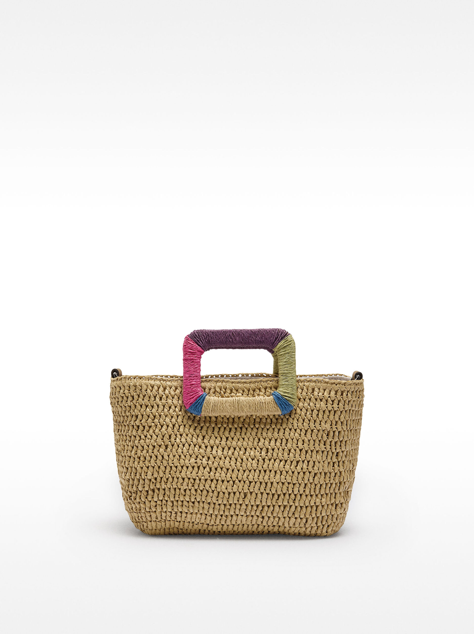 Tote bag with straw effect and multicolor handle image number 0.0