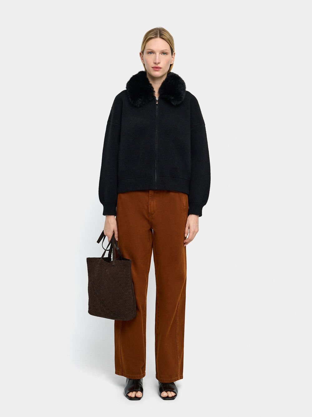 Strickjacke aus Strick mit Kragen in Felloptik