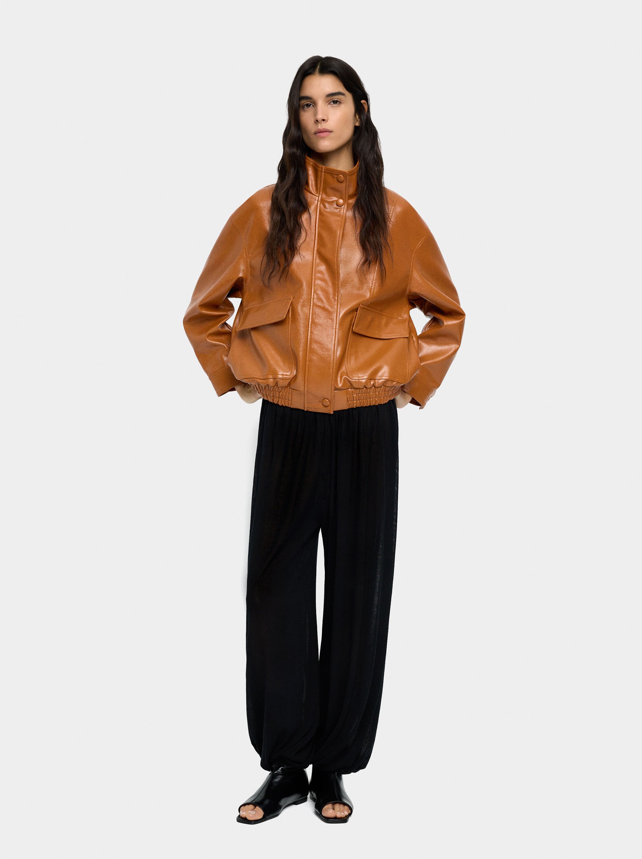 Leather-effect jacket with pockets image number 0.0