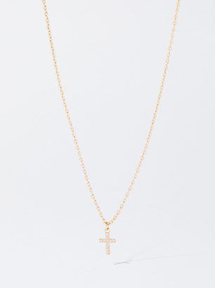 925 Silver Necklace With Zirconias, Golden, hi-res