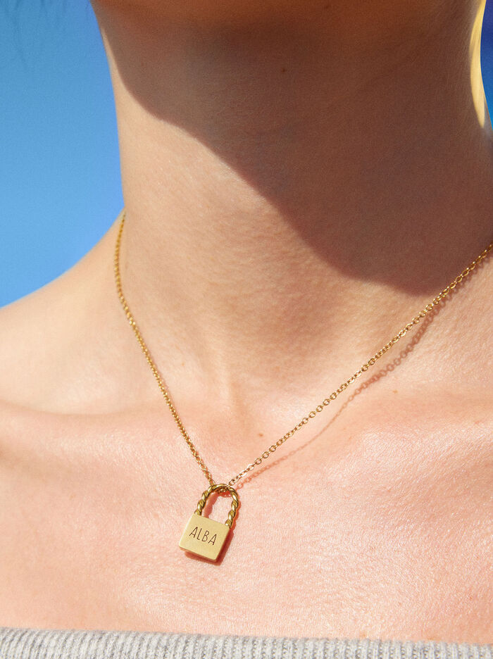 Online Exclusive - Personalized Golden Stainless Steel Lock Necklace