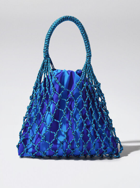 Online Exclusive - Knotted Cord Bag With Stripes, Blue, hi-res