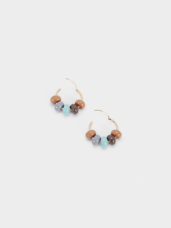 Small Hoop Earrings With Beads, Multicolor, hi-res