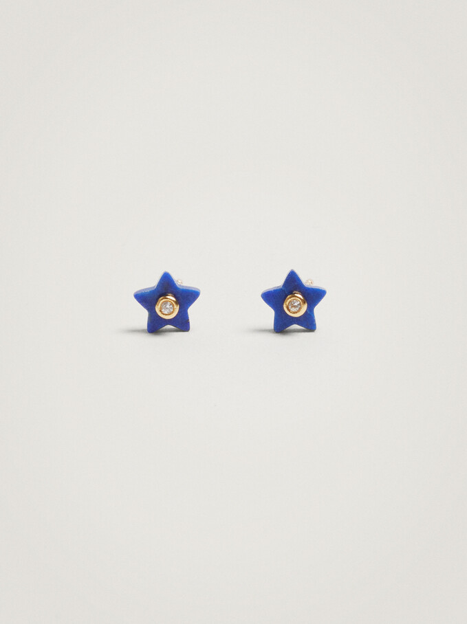 Boucles D’Oreilles Courtes En Argent 925 Étoile, Bleu Foncé, hi-res