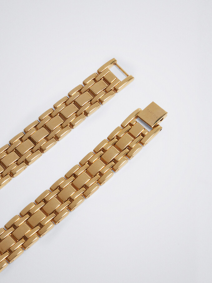Double Bracelet Steel Watch, Golden, hi-res