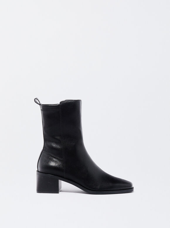Medium Heel Ankle Boots, Black, hi-res