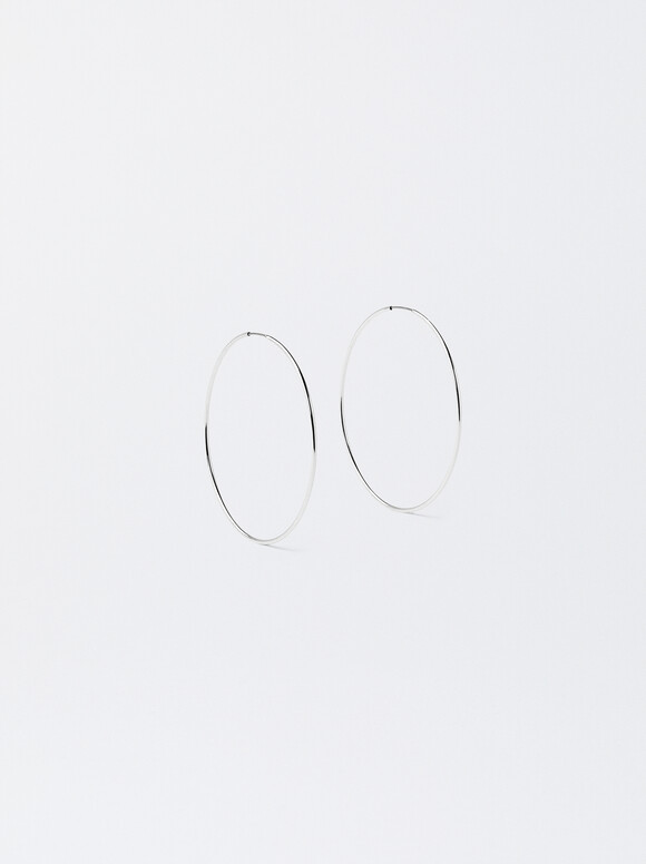 Basic Medium Hoop Earrings, Silver, hi-res