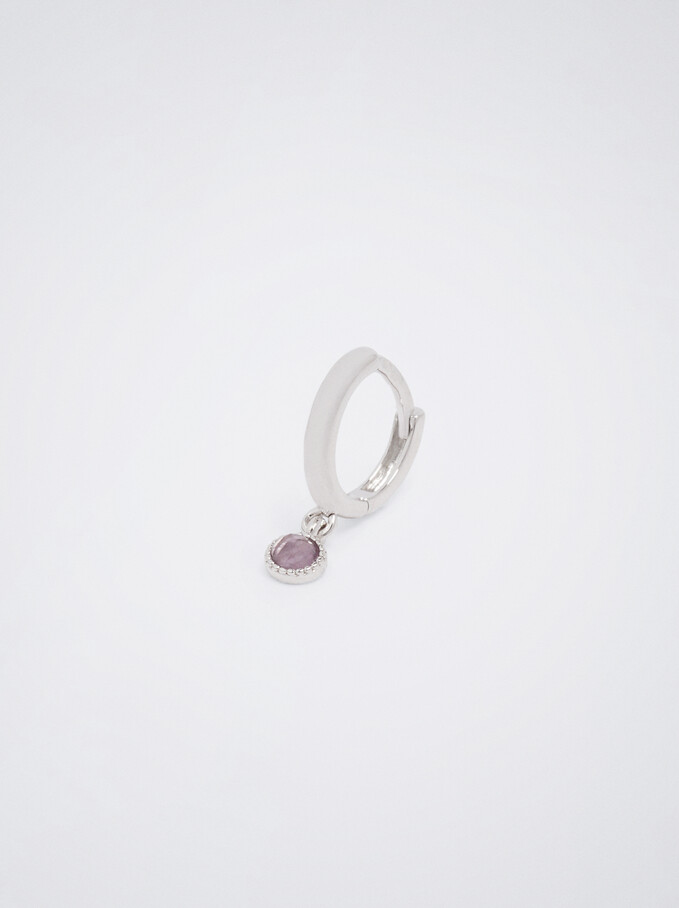925 Silver Hoops With Semiprecious Stone, Violet, hi-res