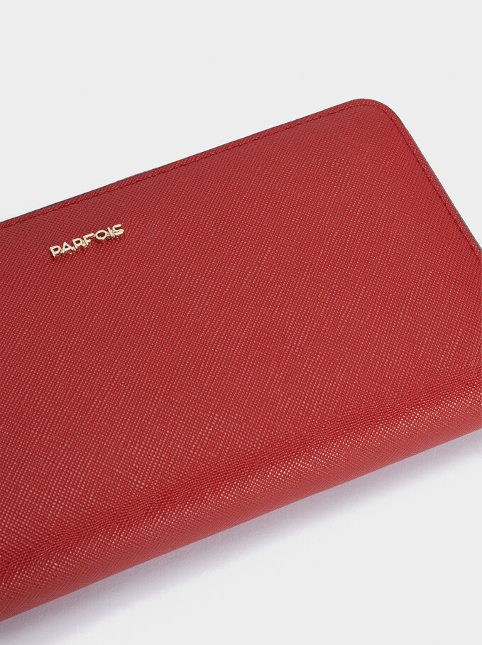 Embossed Wallet With Handle, Red, hi-res
