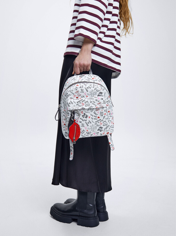 Printed Backpack With Coin Purse, Black, hi-res