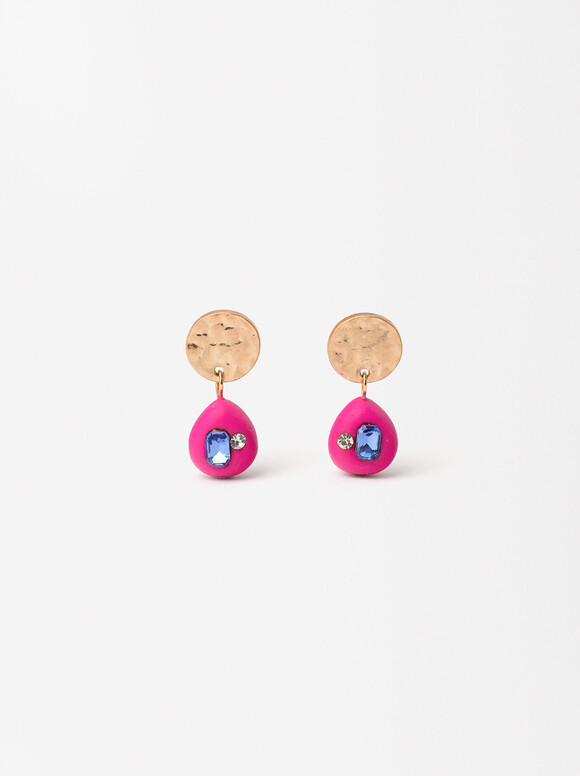 Short Earrings With Crystals, Multicolor, hi-res