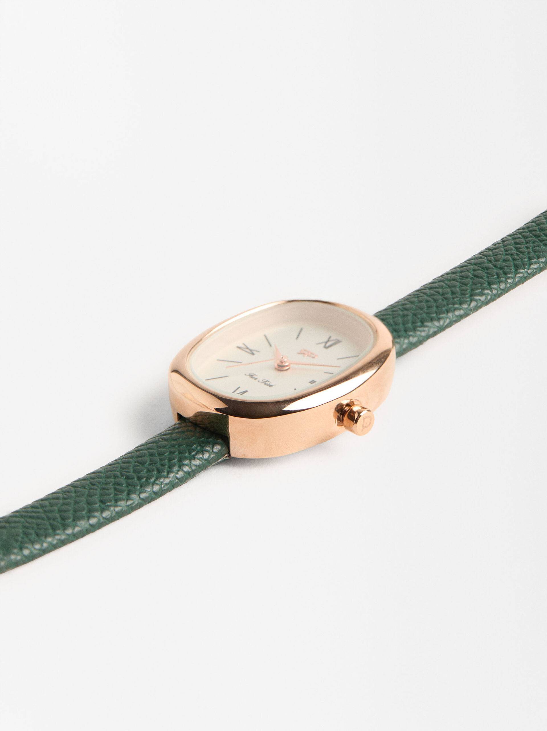 Oval watch with textured bracelet image number 1.0
