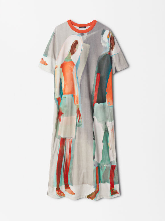 Online Exclusive - Printed Cotton Dress, Multicolor, hi-res