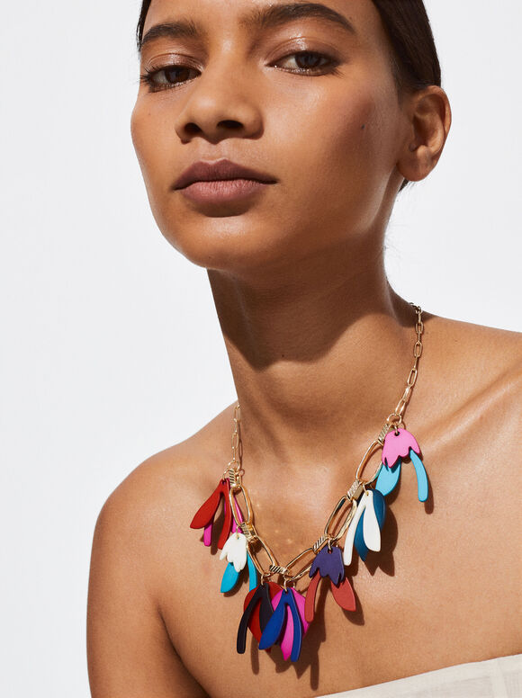 Multicoloured Necklace With Resin, Multicolor, hi-res