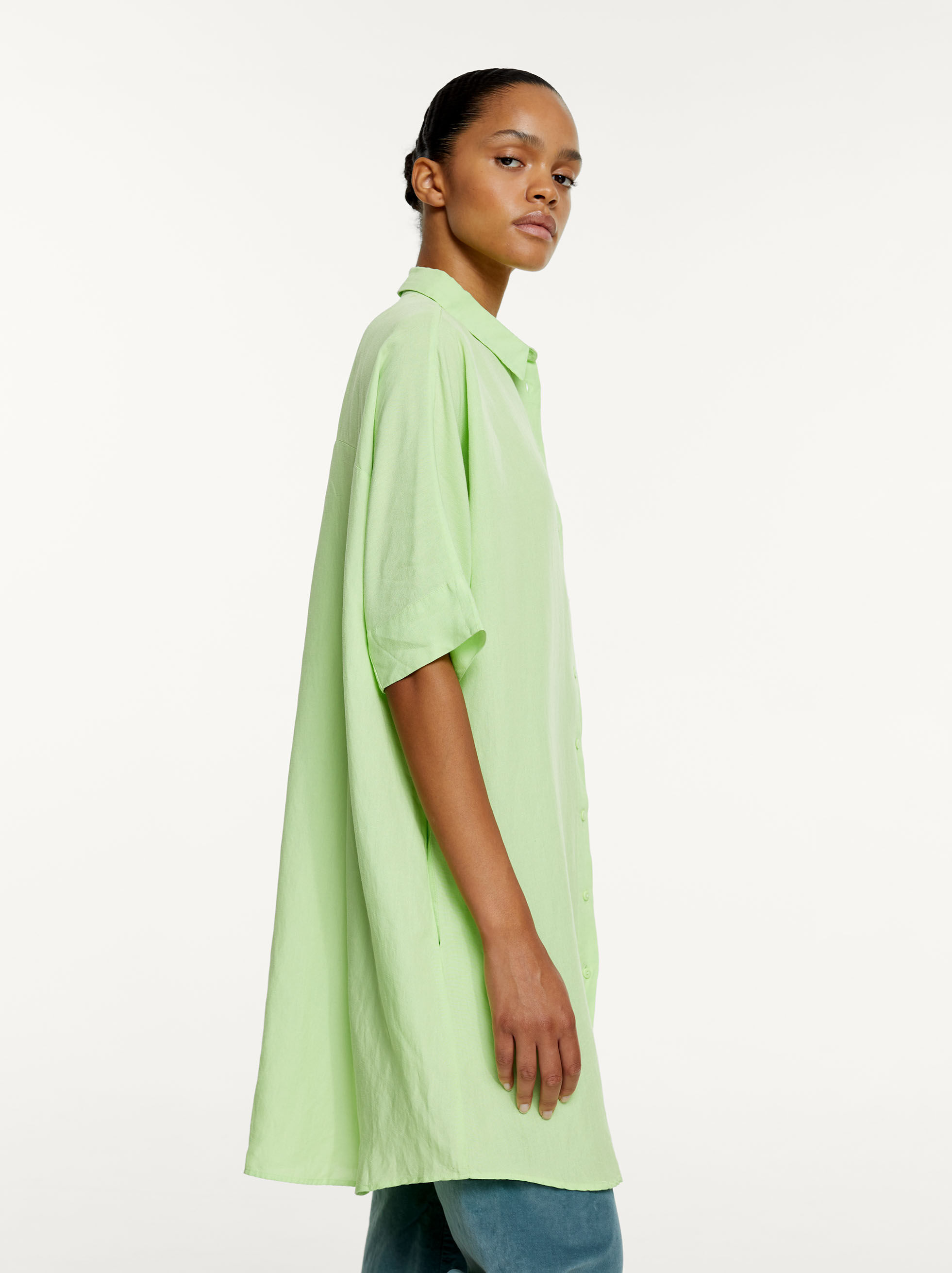 Green linen shirt dress clearance