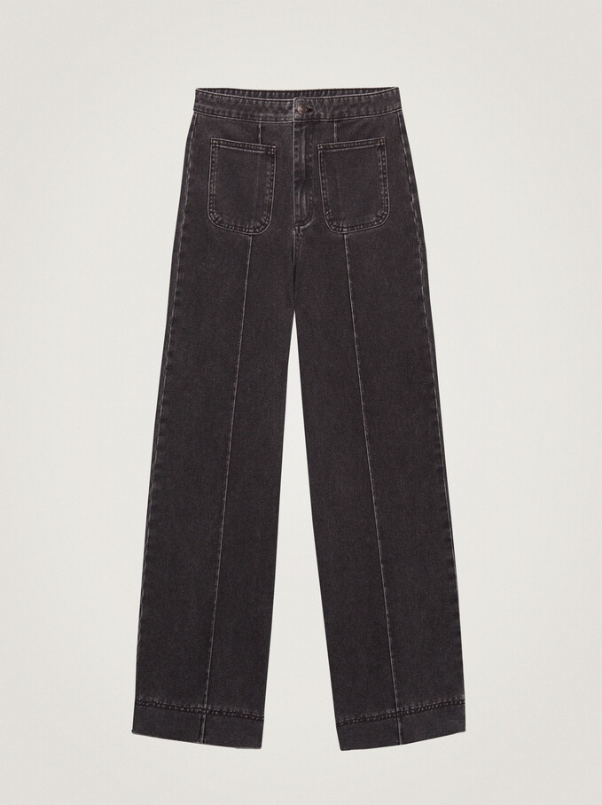 Straight Fit Jeans With Pockets, Grey, hi-res