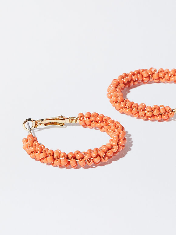 Beaded Hoop Earrings, Orange, hi-res