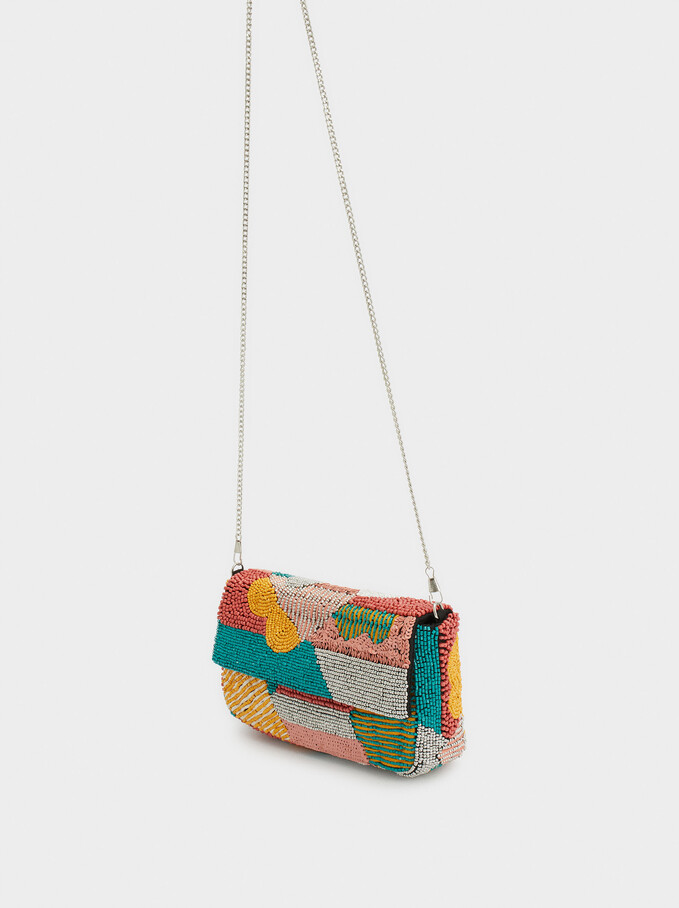 Party Handbag With Beads, Coral, hi-res