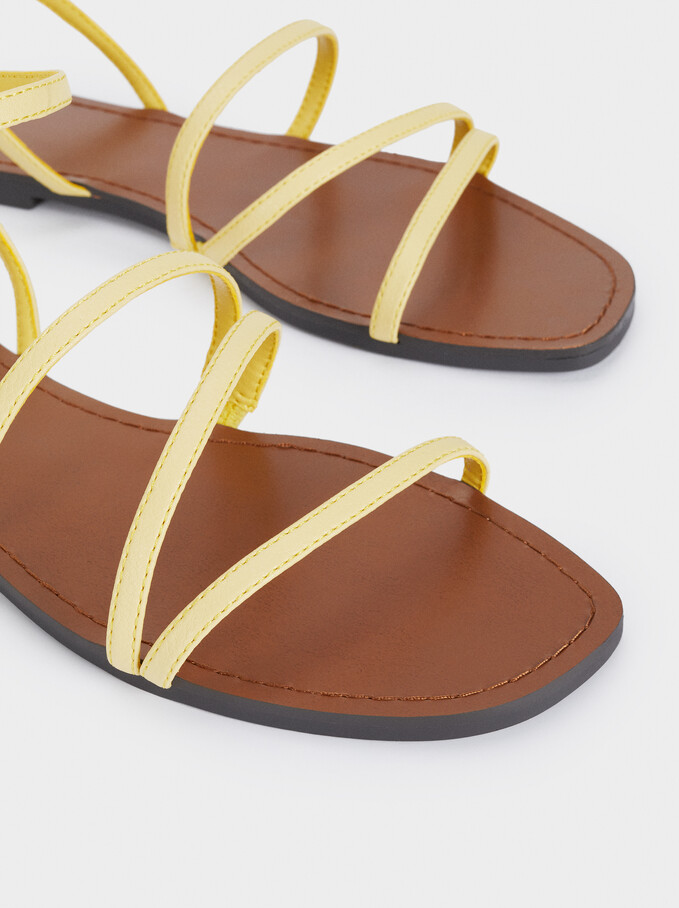 Flat Strappy Sandals, Yellow, hi-res
