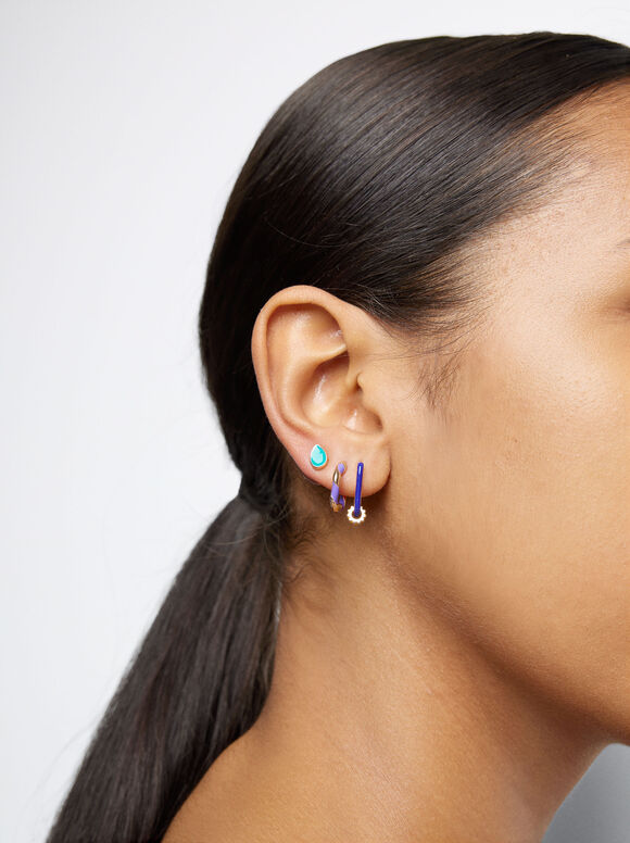 Set Of Earrings With Enamel, Multicolor, hi-res