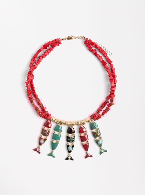 Collar corto con piedras y peces