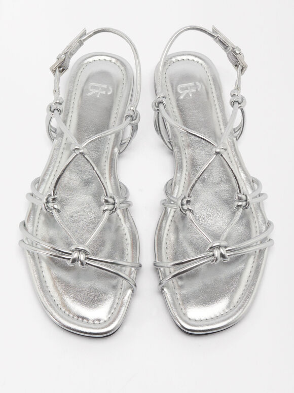 Metallic Flat Sandal Knots, Silver, hi-res