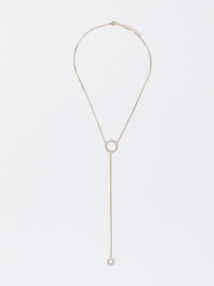 Golden Necklace With Zirconia, , hi-res