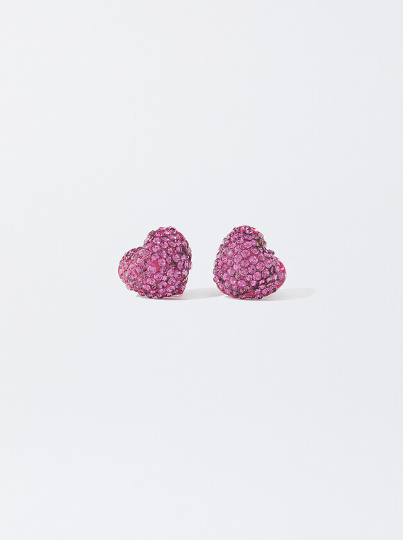 Orecchini Cuore Di Cristallo, Fucsia, hi-res