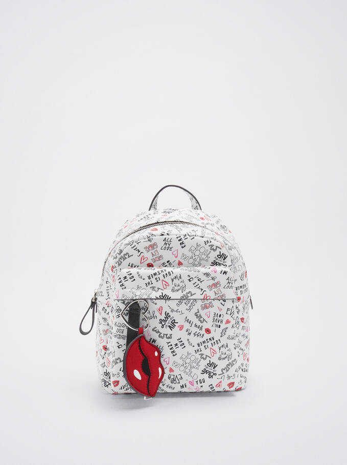 Printed Backpack With Coin Purse, Black, hi-res