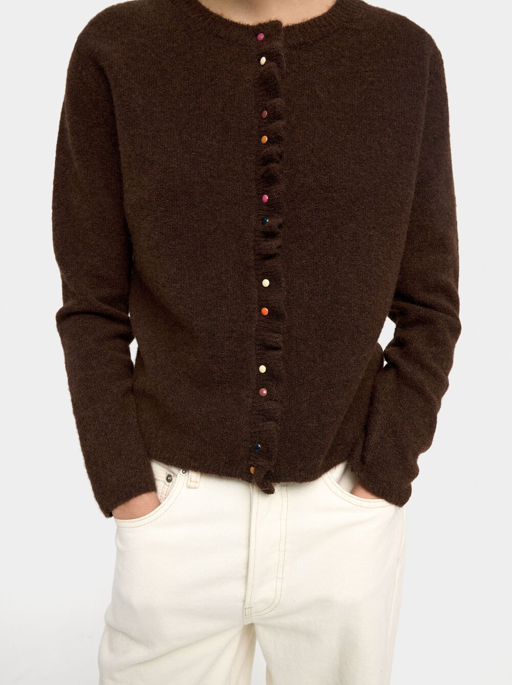 Knitted cardigan with ruffles