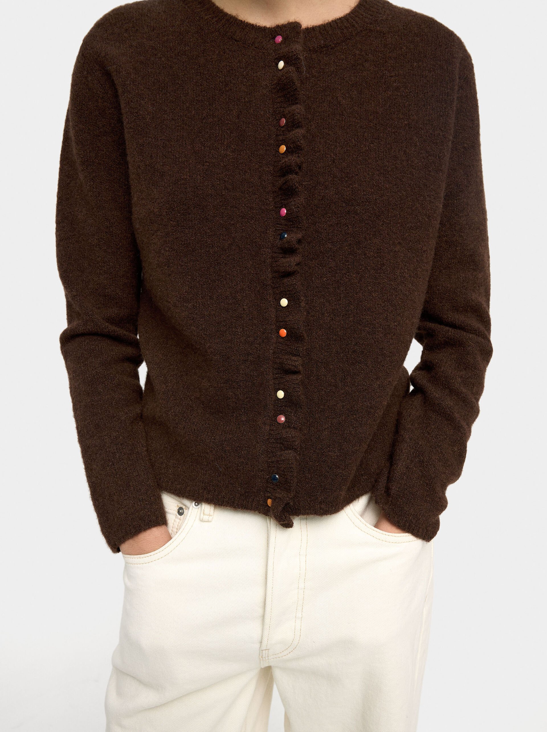 Knitted cardigan with ruffles image number 1.0